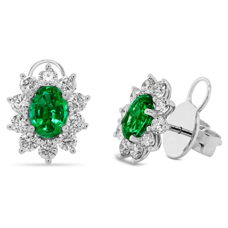 Women’s teardrop earrings-Uneek Precious Collection Halo Oval Shaped Emerald Stud Earrings