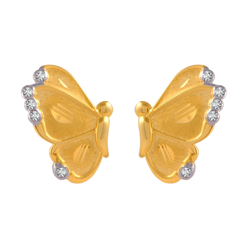 Women’s multi-colored earrings-14KT (585) Yellow Gold And American Diamond Stud Earrings For Women