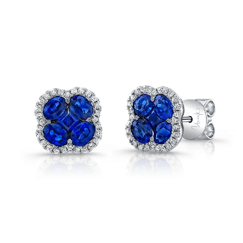 Women’s fun earrings-Uneek Precious Collection Floral Oval Shaped Blue Sapphire Stud Earrings