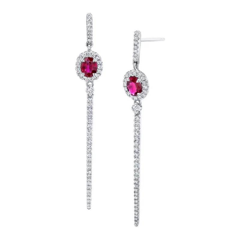 Women’s opal earrings-Uneek Precious Collection Round Ruby Dangle Earrings