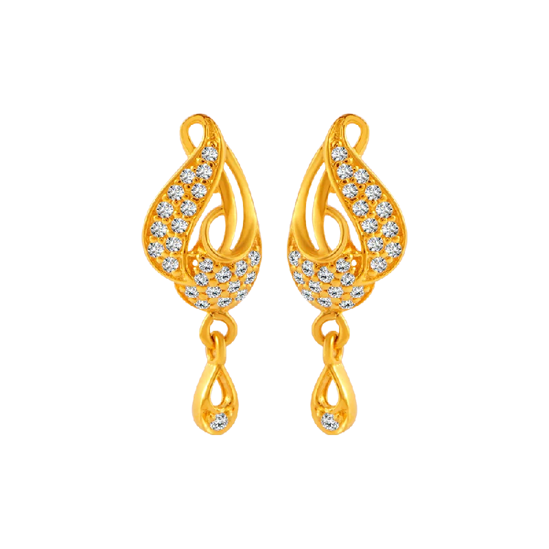 Women’s crystal stud earrings-22KT Yellow Gold And American Diamond Stud Earrings For Women