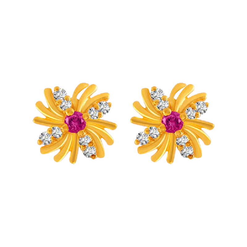 Women’s statement gemstone earrings-22KT Yellow Gold And American Diamond Stud Earrings For Women