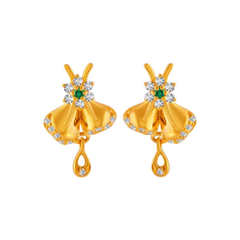 Women’s heart earrings-22KT Yellow Gold And American Diamond Stud Earrings For Women