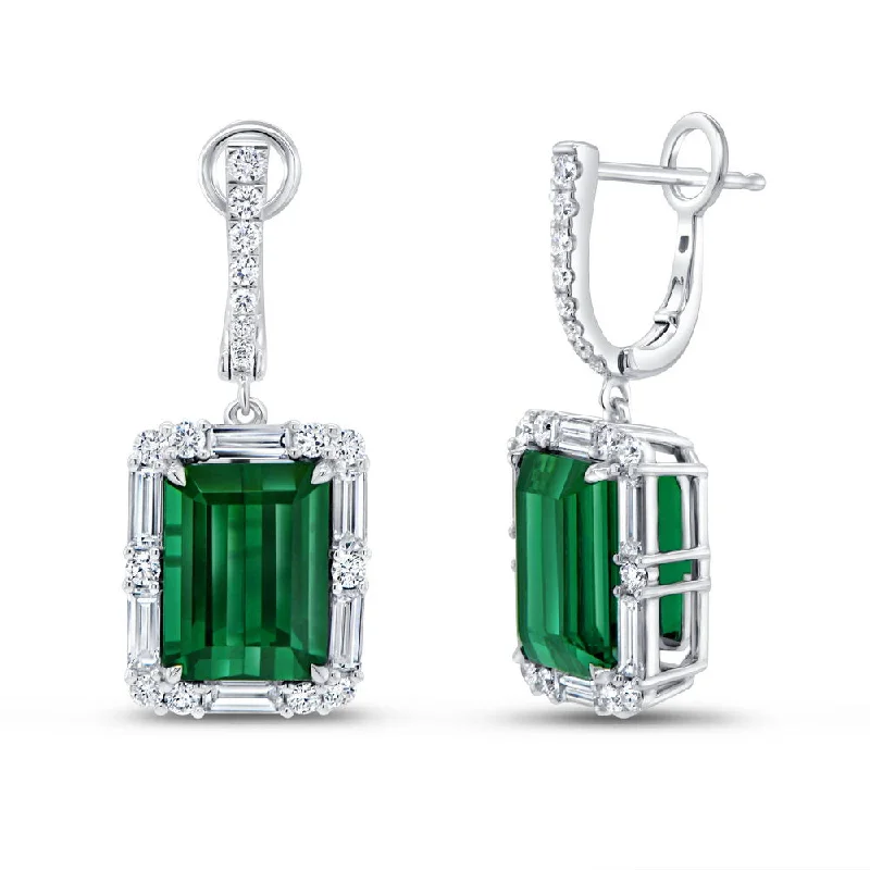 Women’s butterfly earrings-Uneek Precious Collection Halo Emerald Cut Green Tourmaline Dangle Earrings