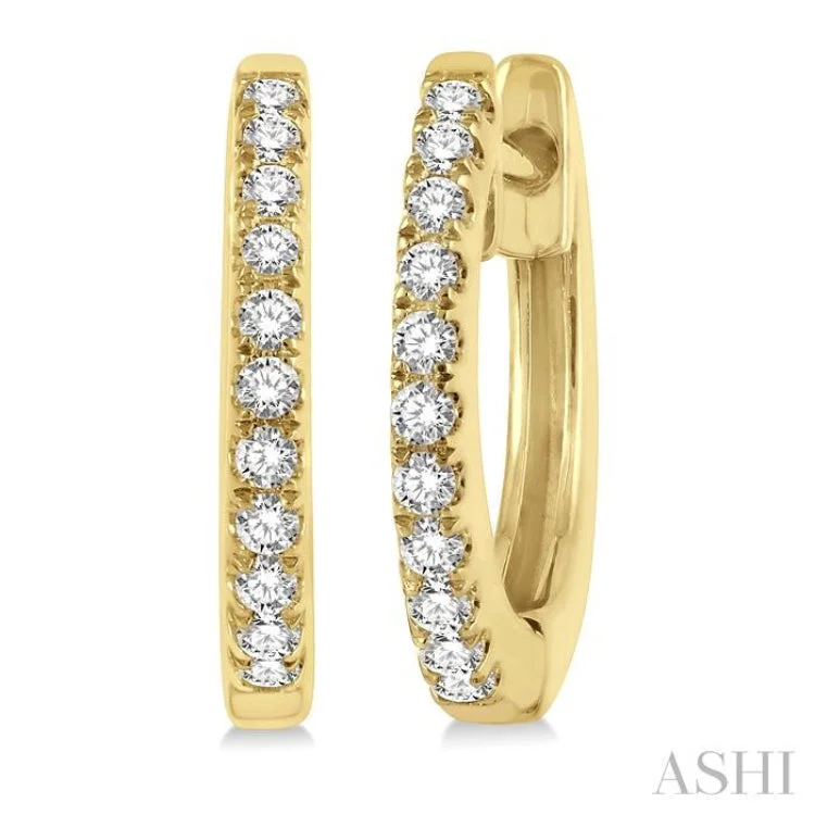 Women’s fashion stud earrings-1/6 Ctw Round Cut Diamond Petite Fashion Huggie Earrings in 14K Yellow Gold