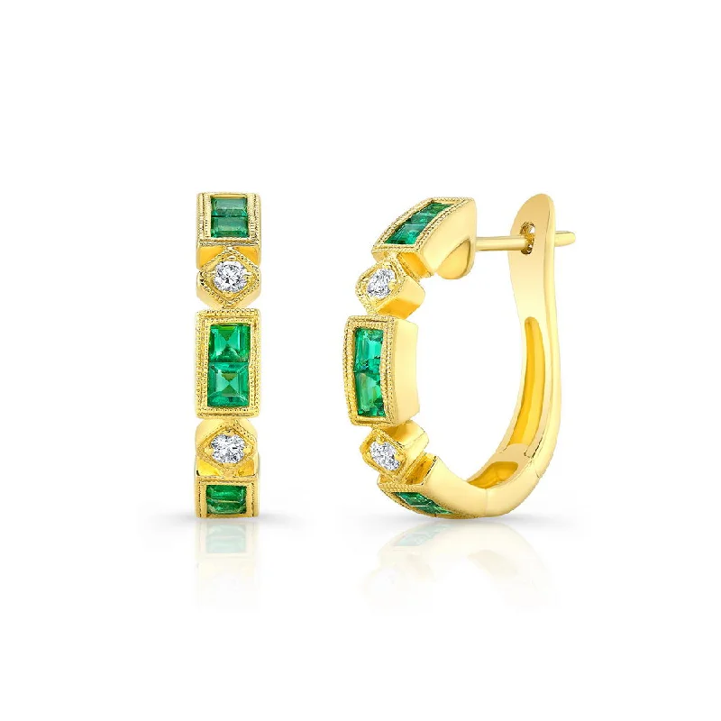 Women’s fashion earrings-Uneek Precious Collection Princess Cut Emerald Huggie Earrings