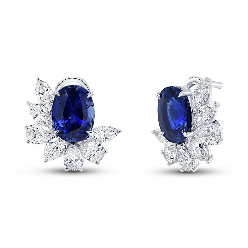 Women’s pearl drop earrings-Uneek Precious Collection Oval Shaped Blue Sapphire Stud Earrings