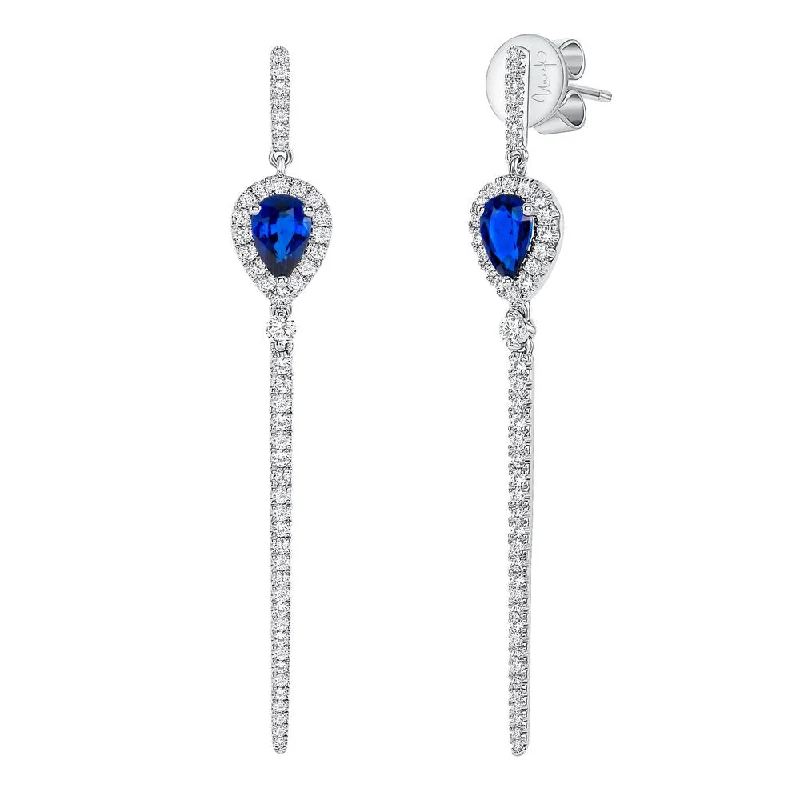 Women’s stud diamond earrings-Uneek Precious Collection Round Blue Sapphire Dangle Earrings