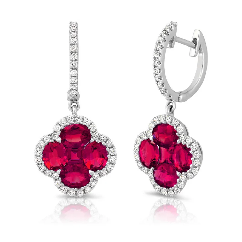 Women’s gold dangle earrings-Uneek Precious Collection Floral Oval Shaped Ruby Dangle Earrings