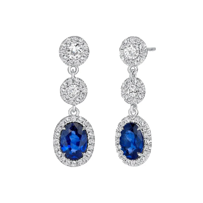 Women’s classic gold earrings-Uneek Precious Collection Halo Oval Shaped Blue Sapphire Dangle Earrings