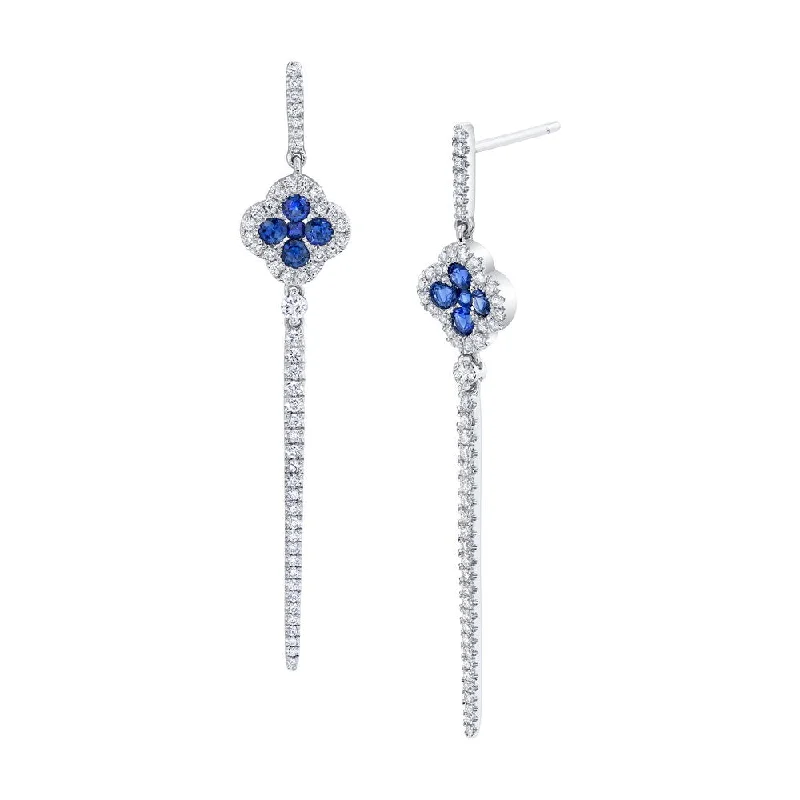 Women’s sapphire earrings-Uneek Precious Collection Round Blue Sapphire Dangle Earrings