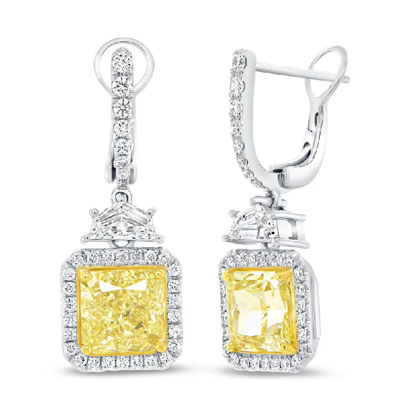 Women’s chandelier earrings-Uneek Natureal Collection Halo Radiant Yellow Diamond Dangle Earrings