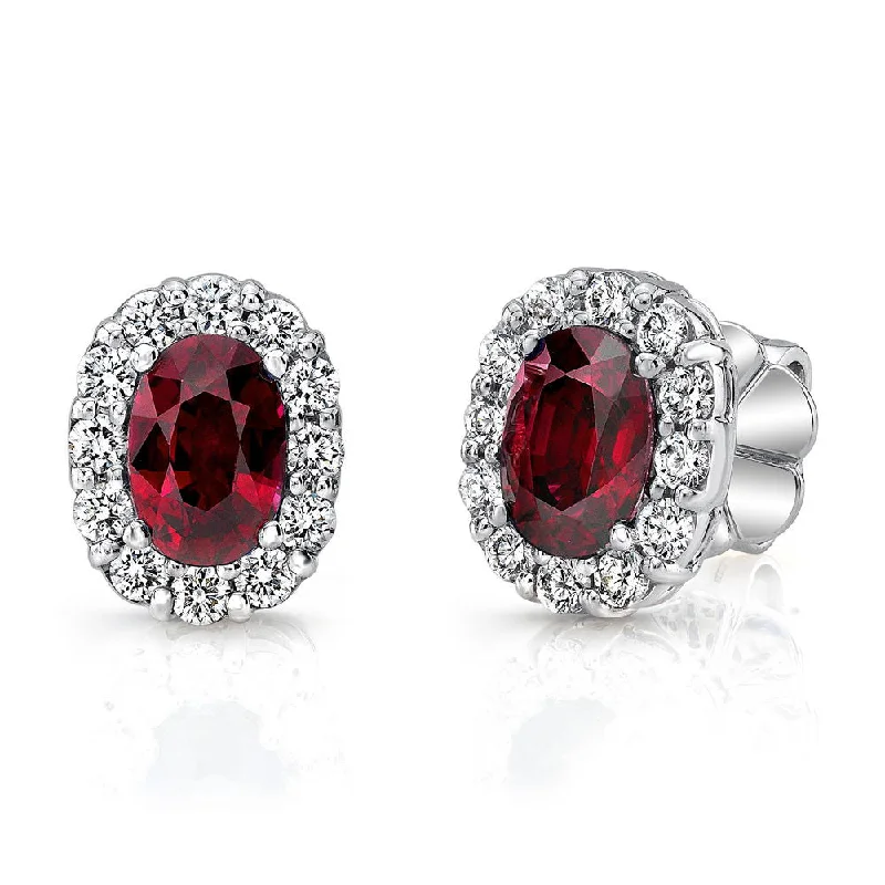 Women’s trendy gold earrings-Uneek Precious Collection Halo Round Ruby Stud Earrings