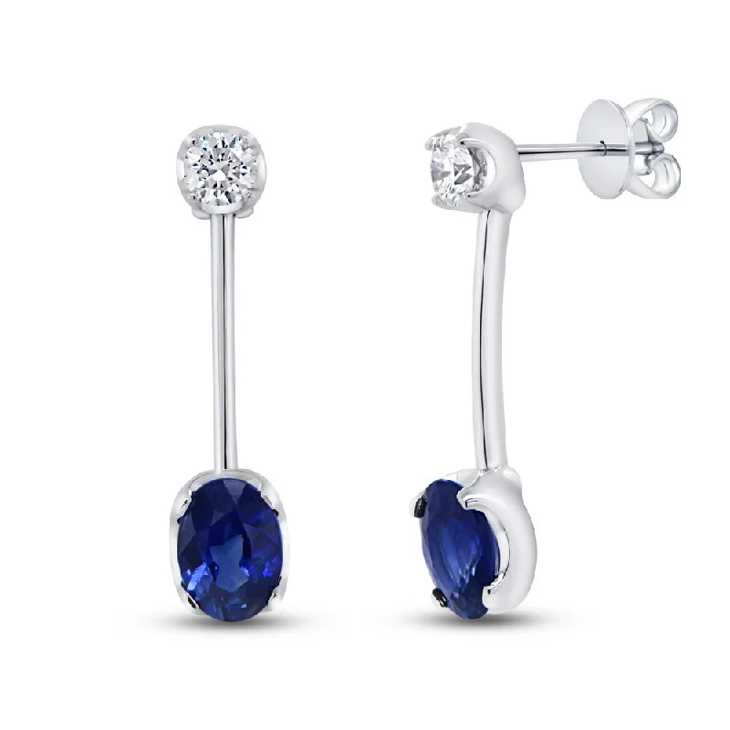 Women’s diamond stud earrings-Uneek Precious Collection 1-Row Oval Shaped Blue Sapphire Drop Earrings