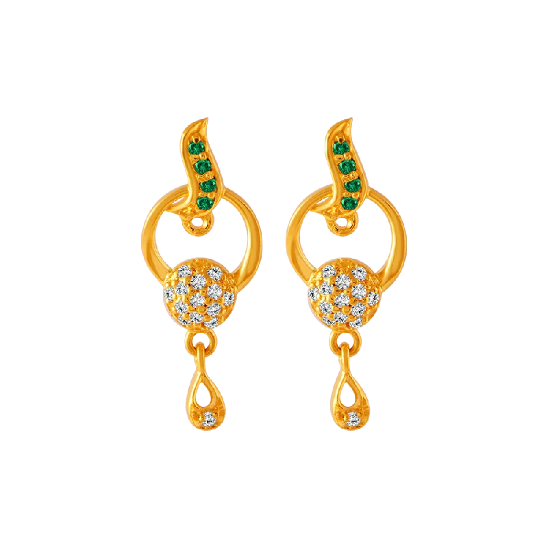 Women’s elegant earrings-22KT Yellow Gold And American Diamond Stud Earrings For Women