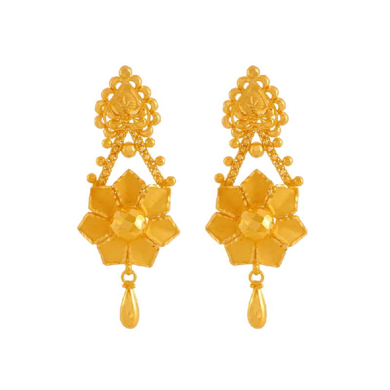 Women’s heart-shaped earrings-22KT Yellow Gold Drop Earrings For Women