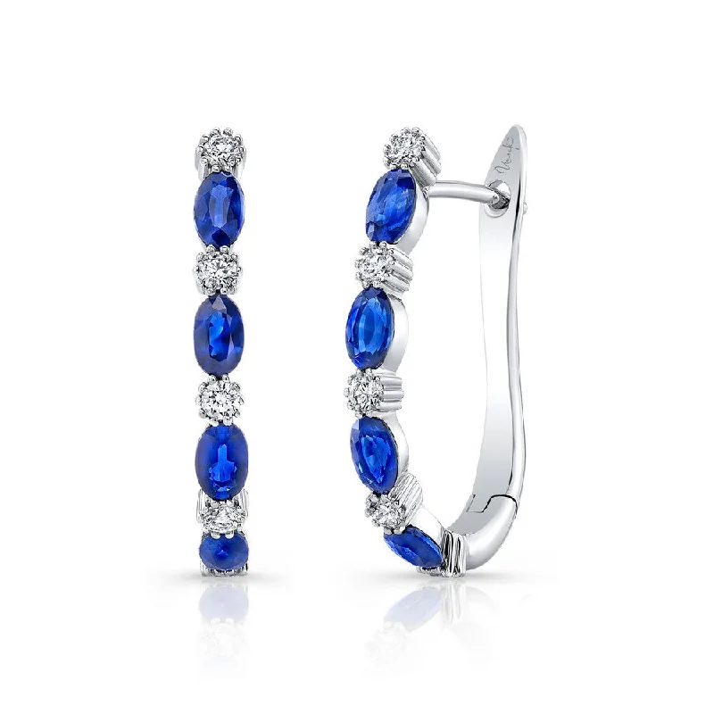 Women’s luxurious earrings-Uneek Precious Collection Round Blue Sapphire Hoop Earrings