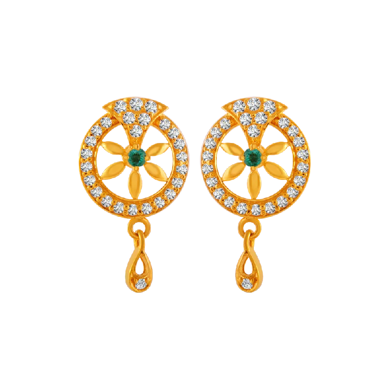 Women’s fun earrings-22KT Yellow Gold And American Diamond Stud Earrings For Women