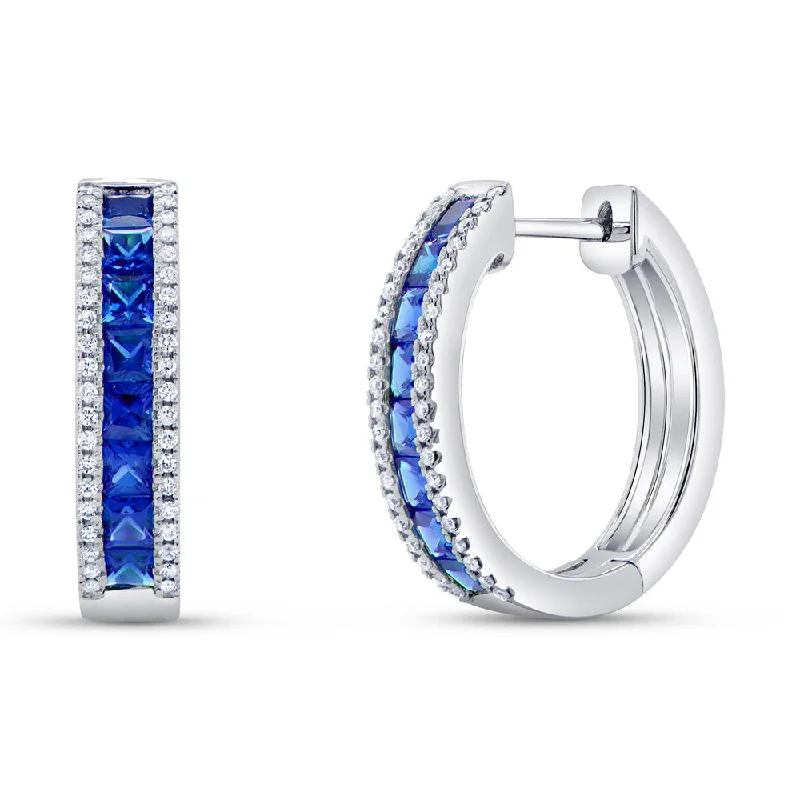 Women’s classic gold earrings-Uneek Precious Collection Round Blue Sapphire Huggie Earrings