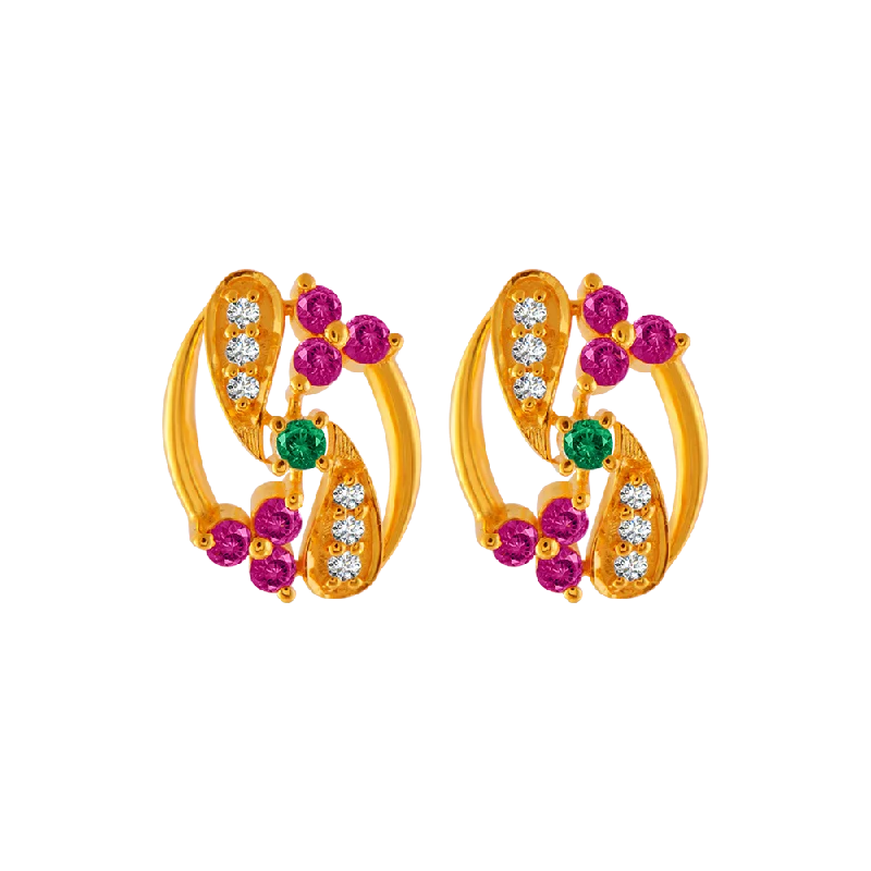 Women’s gold earrings-22KT Yellow Gold And American Diamond Stud Earrings For Women