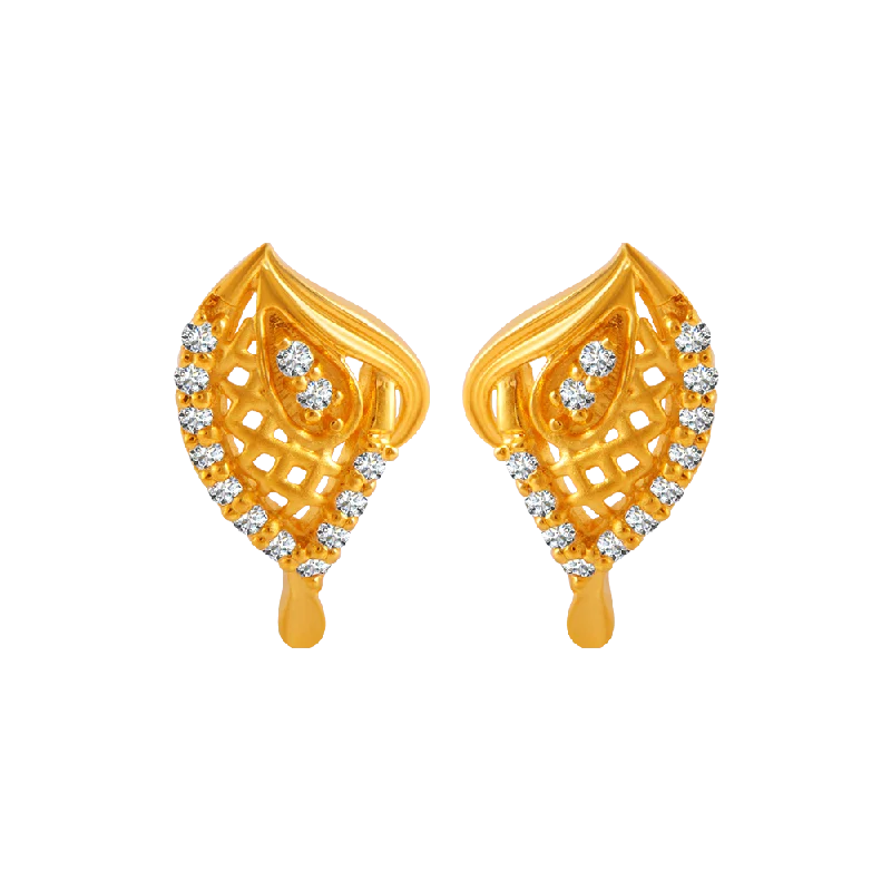 Women’s boho earrings-22KT Yellow Gold And American Diamond Stud Earrings For Women