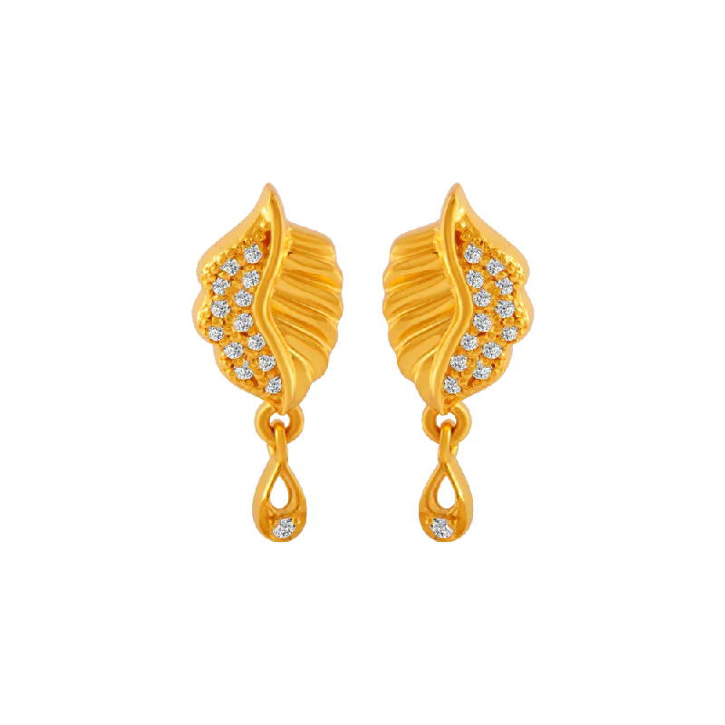 Women’s silver drop earrings-22KT Yellow Gold And American Diamond Stud Earrings For Women