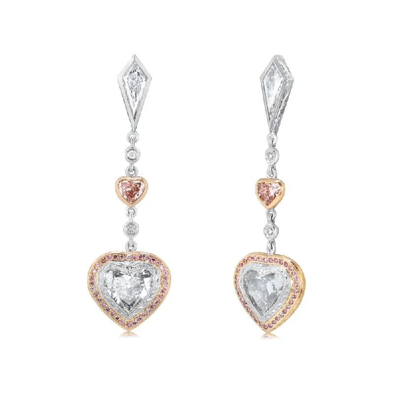 Women’s fashion hoop earrings-Uneek Pink and White Diamond Heart Shaped Earrings