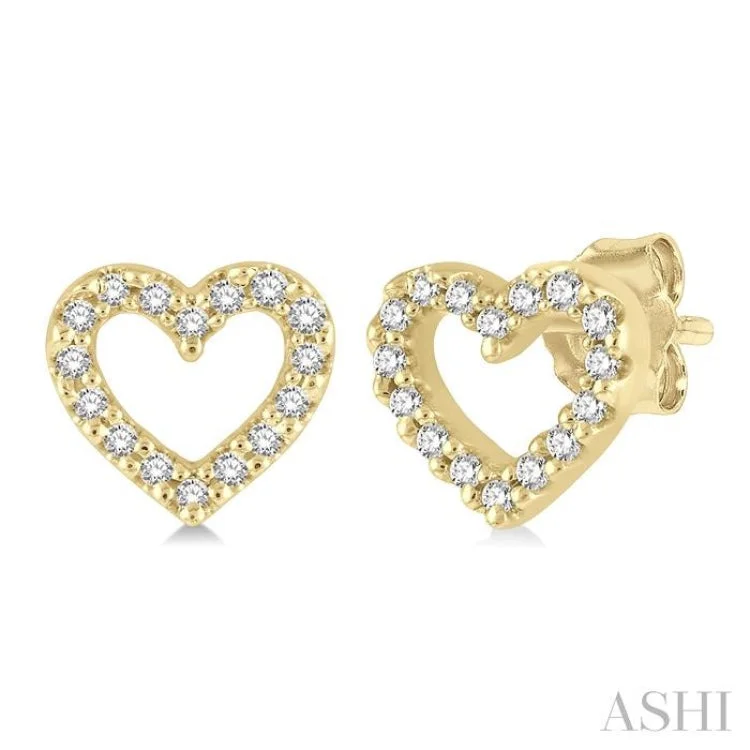 Women’s square earrings-1/10 Ctw Heart Cutout Round Cut Diamond Petite Fashion Earring in 10K Yellow Gold