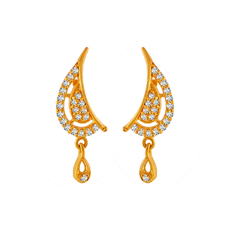 Women’s pearl drop earrings-22KT Yellow Gold And American Diamond Stud Earrings For Women