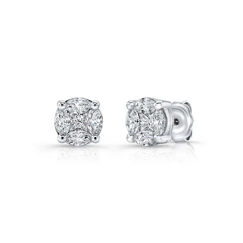 Women’s vintage stud earrings-Uneek Bouquet Collection Cluster Princess Cut Diamond Stud Earrings