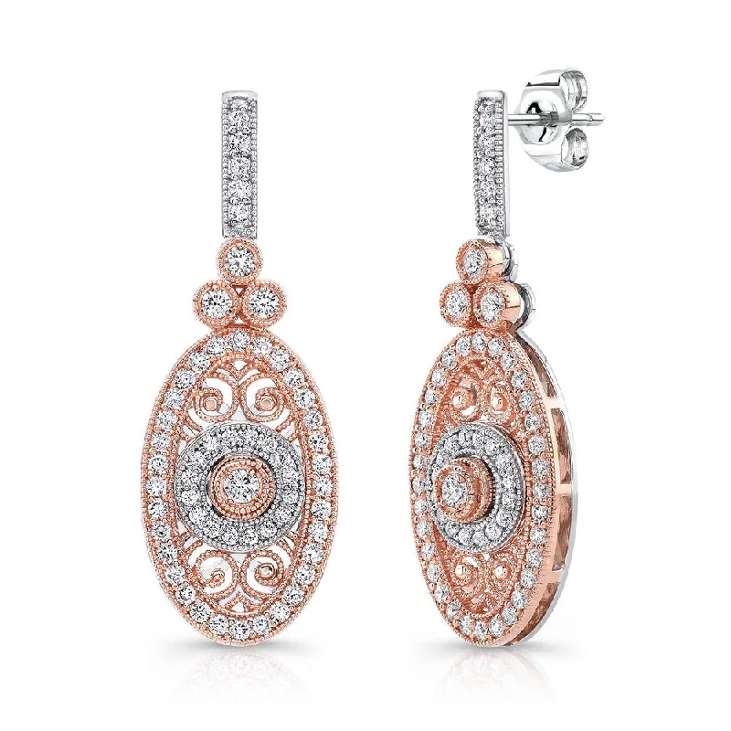 Women’s stud diamond earrings-Uneek Vintage-Inspired Elliptical Filigree Dangle Earrings