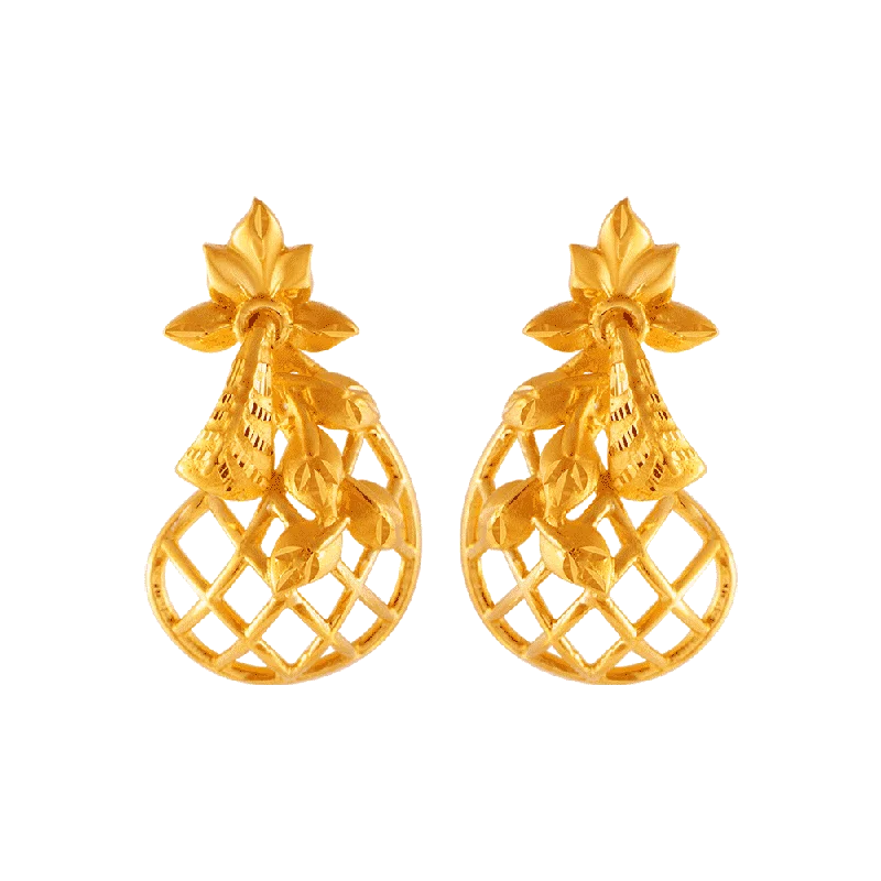 Women’s engraved earrings-22KT (916) Yellow Gold Stud Earrings For Women