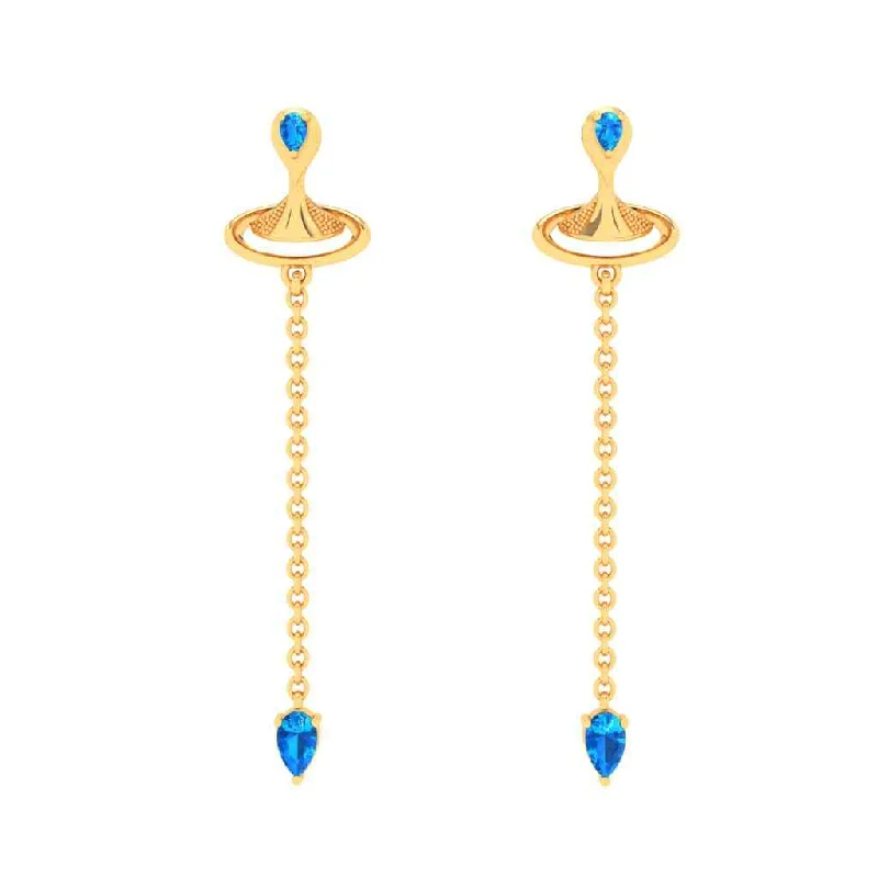 Women’s statement earrings-Gold Earrings With Blue Gems & Artsy Whirl Shape From Goldlites Collection