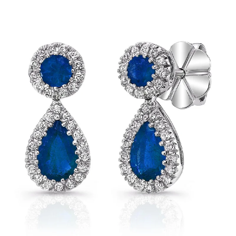 Women’s bold earrings-Uneek Vintage-Style Blue Sapphire Teardrop Earrings with Pave Diamond Halos