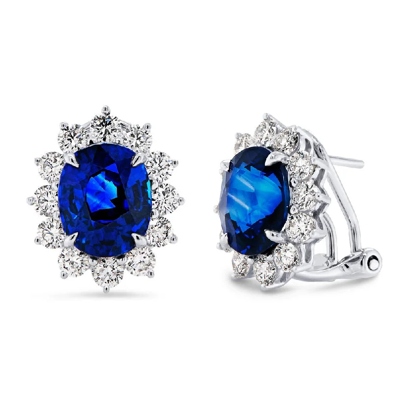 Women’s textured earrings-Uneek Precious Collection Halo Oval Shaped Blue Sapphire Stud Earrings