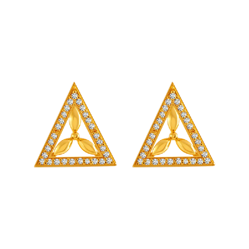 Women’s trendy earrings-22KT Yellow Gold And American Diamond Stud Earrings For Women