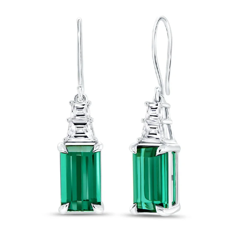 Women’s gold earrings-Uneek Precious Collection Emerald Cut Green Tourmaline Dangle Earrings