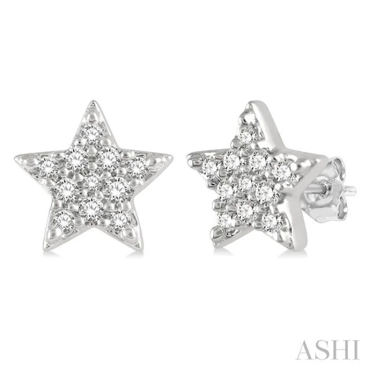 Women’s elegant earrings-1/10 Ctw Star Round Cut Diamond Petite Fashion Earring in 10K White Gold