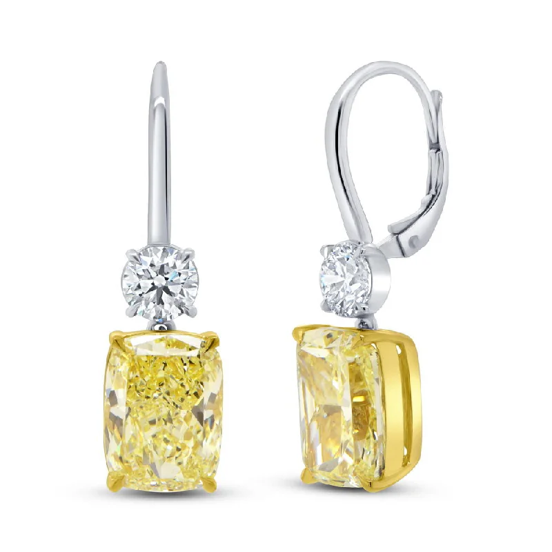 Women’s party earrings-Uneek Natureal Collection Cushion Cut Fancy Yellow Diamond Dangle Earrings