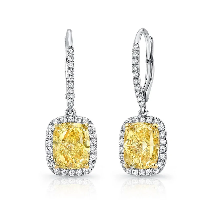 Women’s luxury diamond drop earrings-Uneek Elongated Cushion-Cut Fancy Yellow Diamond Dangle Earrings