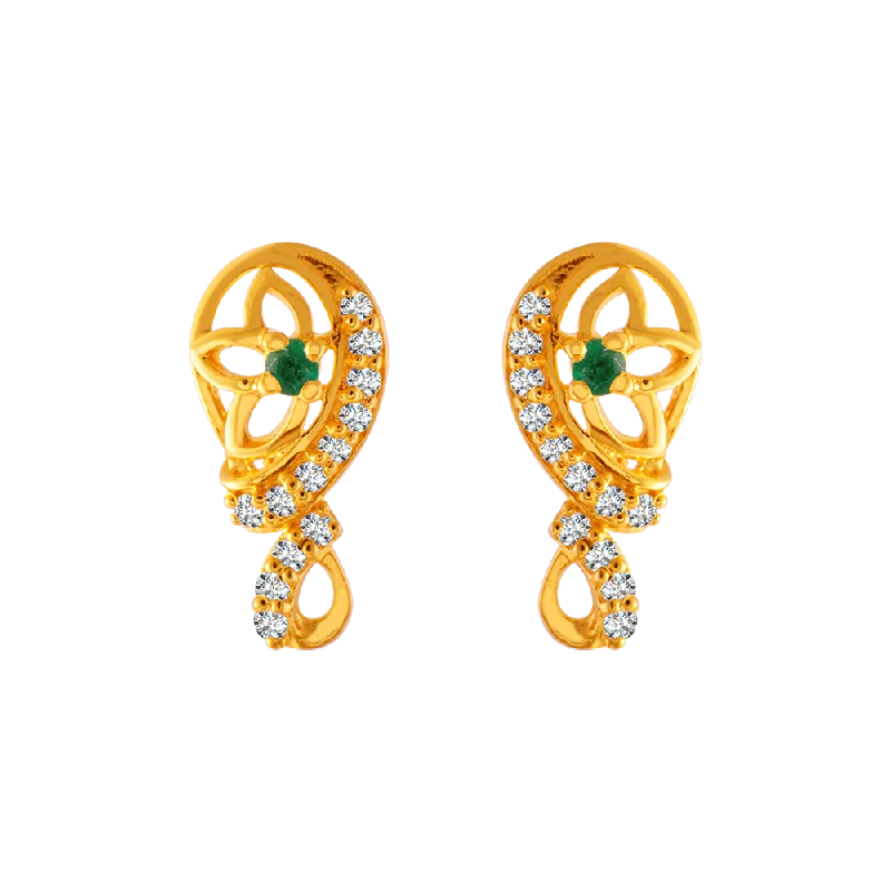 Women’s gold stud earrings-22KT Yellow Gold And American Diamond Stud Earrings For Women