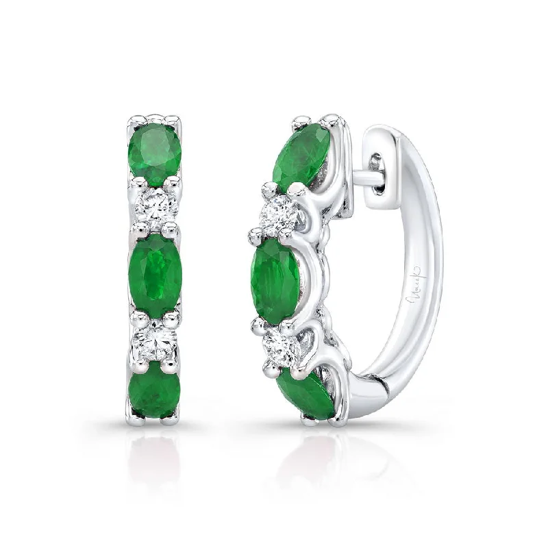 Women’s trendy earrings-Uneek Precious Collection Oval Shaped Emerald Huggie Earrings