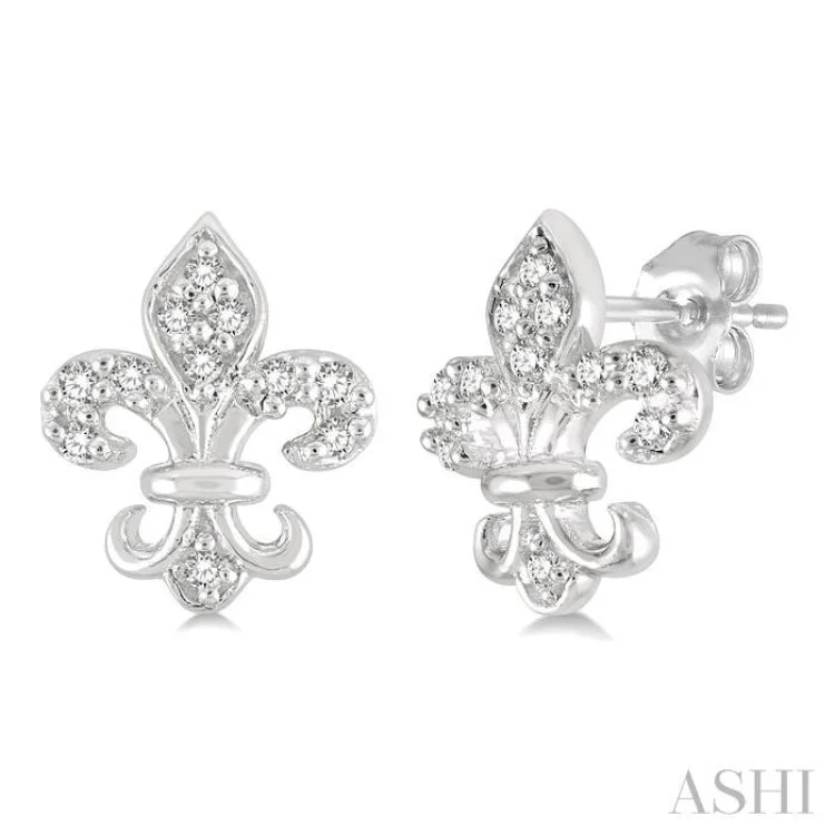 Women’s adjustable earrings-1/20 Ctw Fleur De Lis Round Cut Diamond Petite Earring in 10K White Gold