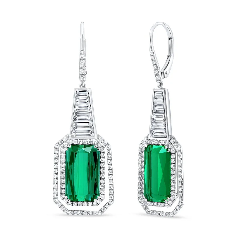 Women’s party earrings-Uneek THE PHAROAH Emerald Cut Indicolite Green Tourmaline Diamond Earrings