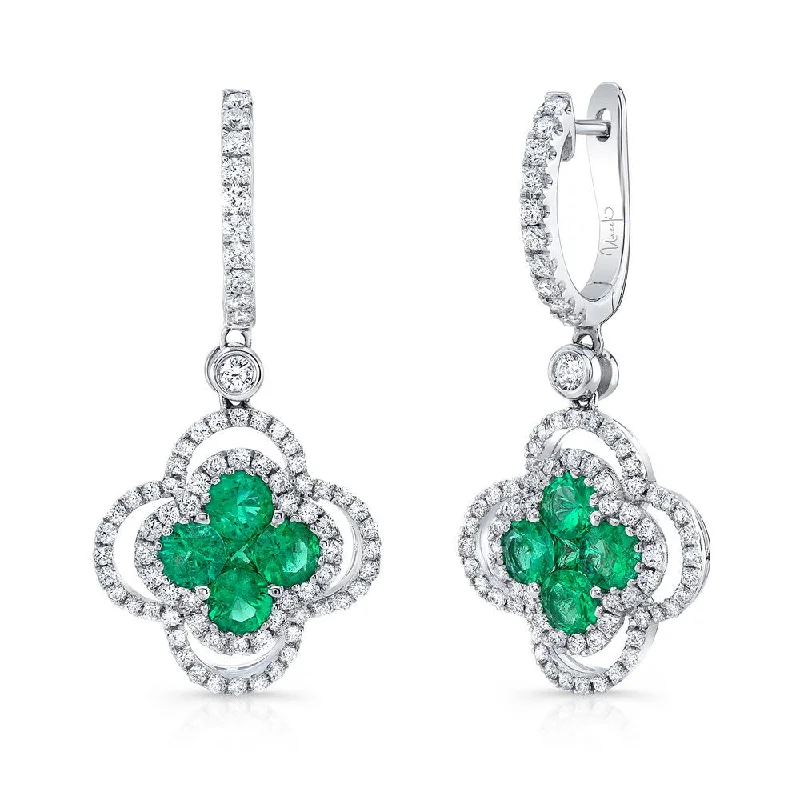 Women’s big hoop earrings-Uneek Precious Collection Floral Round Emerald Dangle Earrings