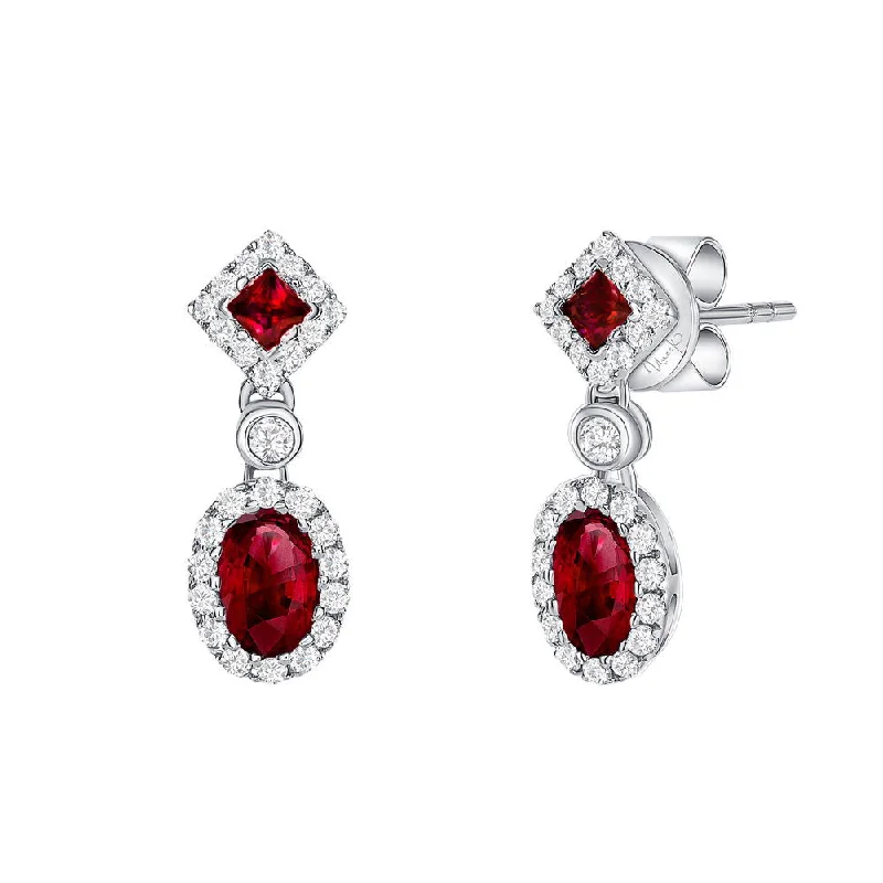 Women’s pearl stud earrings-Uneek Precious Collection Halo Oval Shaped Ruby Dangle Earrings