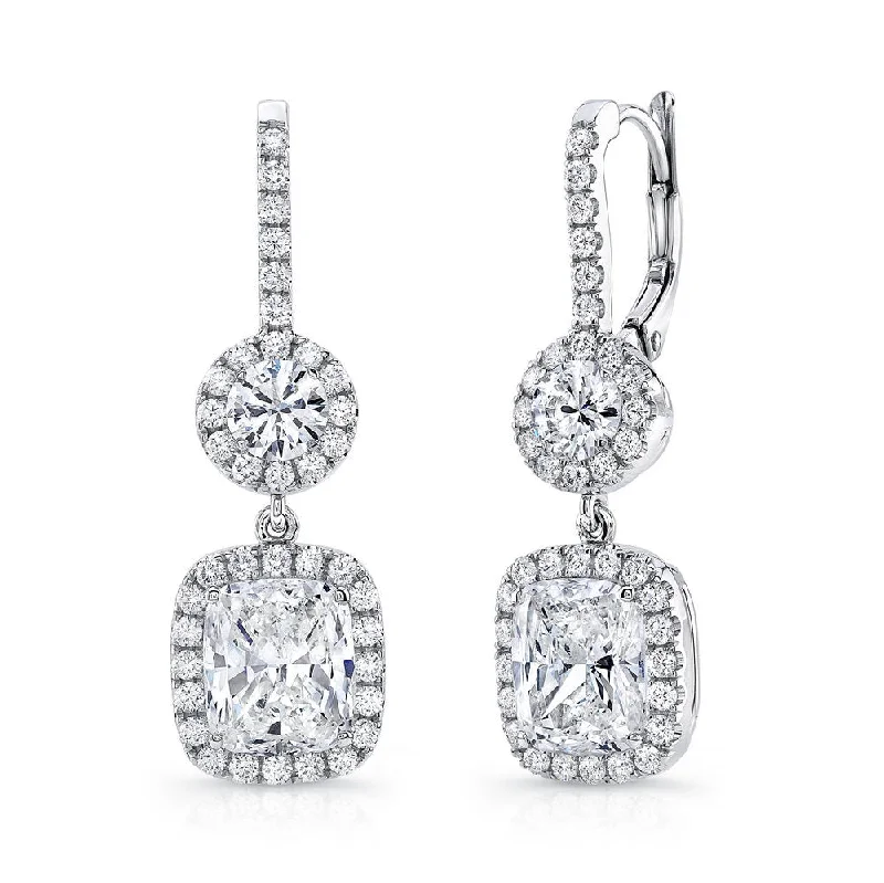 Women’s fashion crystal earrings-Uneek Signature Collection Halo Cushion Cut Dangle Earrings