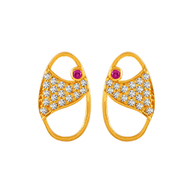 Women’s long drop earrings-22KT Yellow Gold And American Diamond Stud Earrings For Women