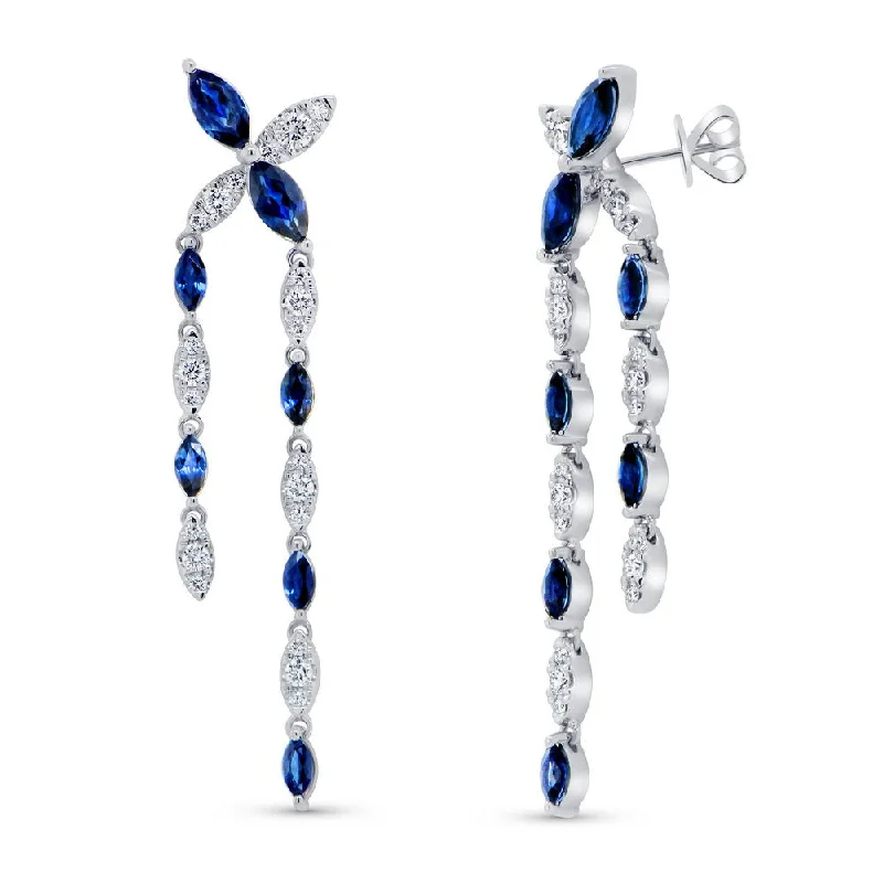 Women’s silver hoop earrings-Uneek Precious Collection Blue Sapphire Dangle Earrings