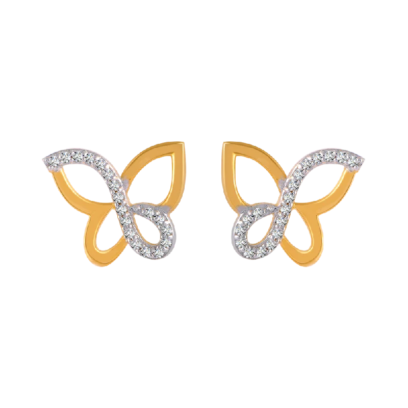 Women’s diamond stud earrings-14KT (585) Yellow Gold And American Diamond Stud Earrings For Women